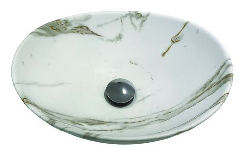 Vasque ovale à poser HANA en céramique 40,5 x 33 x 14 cm - Marbre blanc